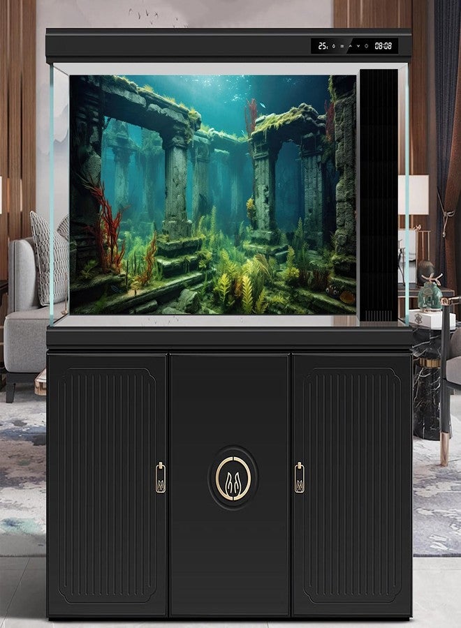 CaterRina Under The Sea Aquarium Background Sunken Ancient City Ruins Fish Tank Background Lush Aquatic Seagrass Coral Reefs Submerged Structure Terrarium Backgrounds Underwater City Reptile Backgrounds 30x18in - Image 3